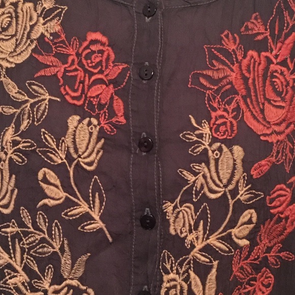 Johnny Was Vintage Grey with beige and rust Embroidery Scoop neck with Buttons S - Picture 5 of 5
